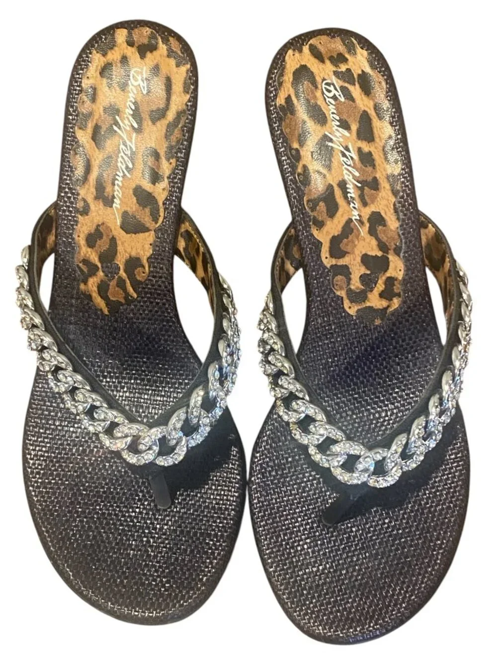 Beverly Feldman Dressy Rhinestone Kitten Heel Sandals  Sz 7M #109U